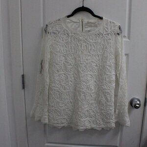 Soft Surroundings Blouse Womens Medium Ivory Floral Lace Cording Top Lined